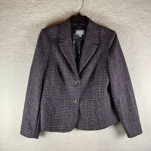 Pure Collection Blazer Jacket Women's 12 Gray Houndstooth Wool Single Breasted‎